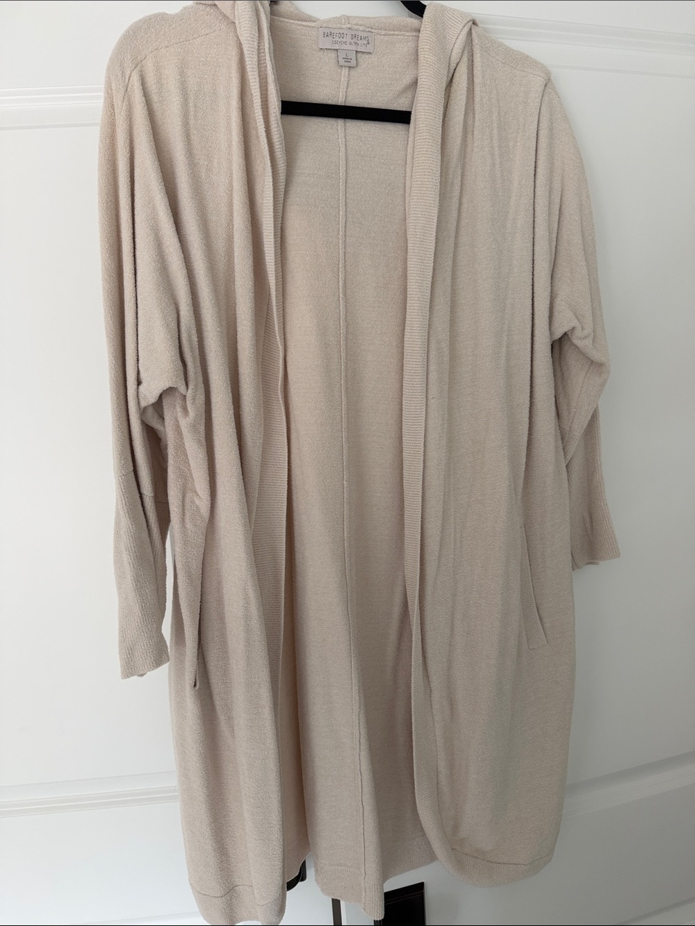 Barefoot Dreams Light Cream Hooded Open Front Cardigan